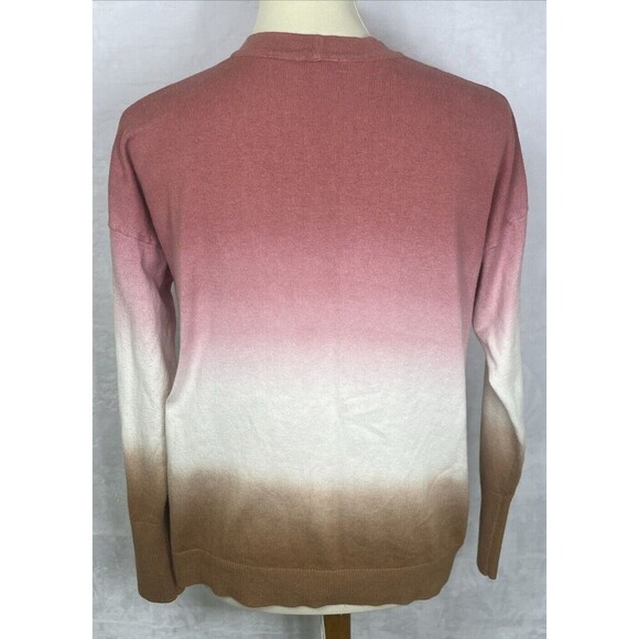 J. Jill Dip Dyed Ombre Cardigan Sweater Sunset Pink Cream Brown Size Small - Picture 5 of 9